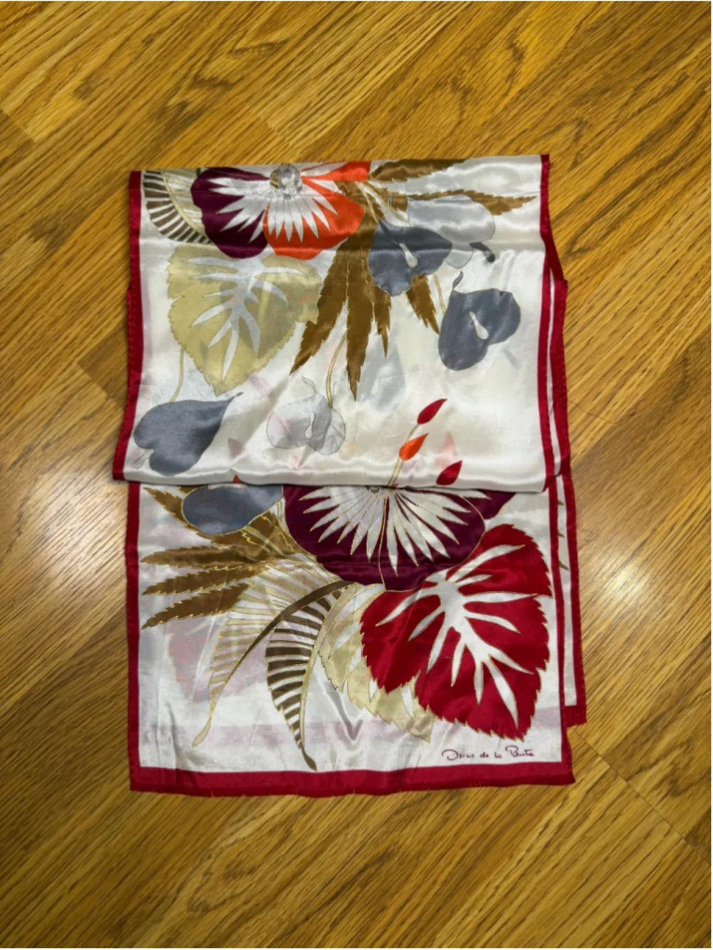 Vintage Oscar de la Renta Silk Scarf White Red Floral